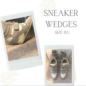 Gray suede & off-white sneaker wedges